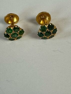 22 K Gold- Stud Earrings with Green Emeralds Cluster